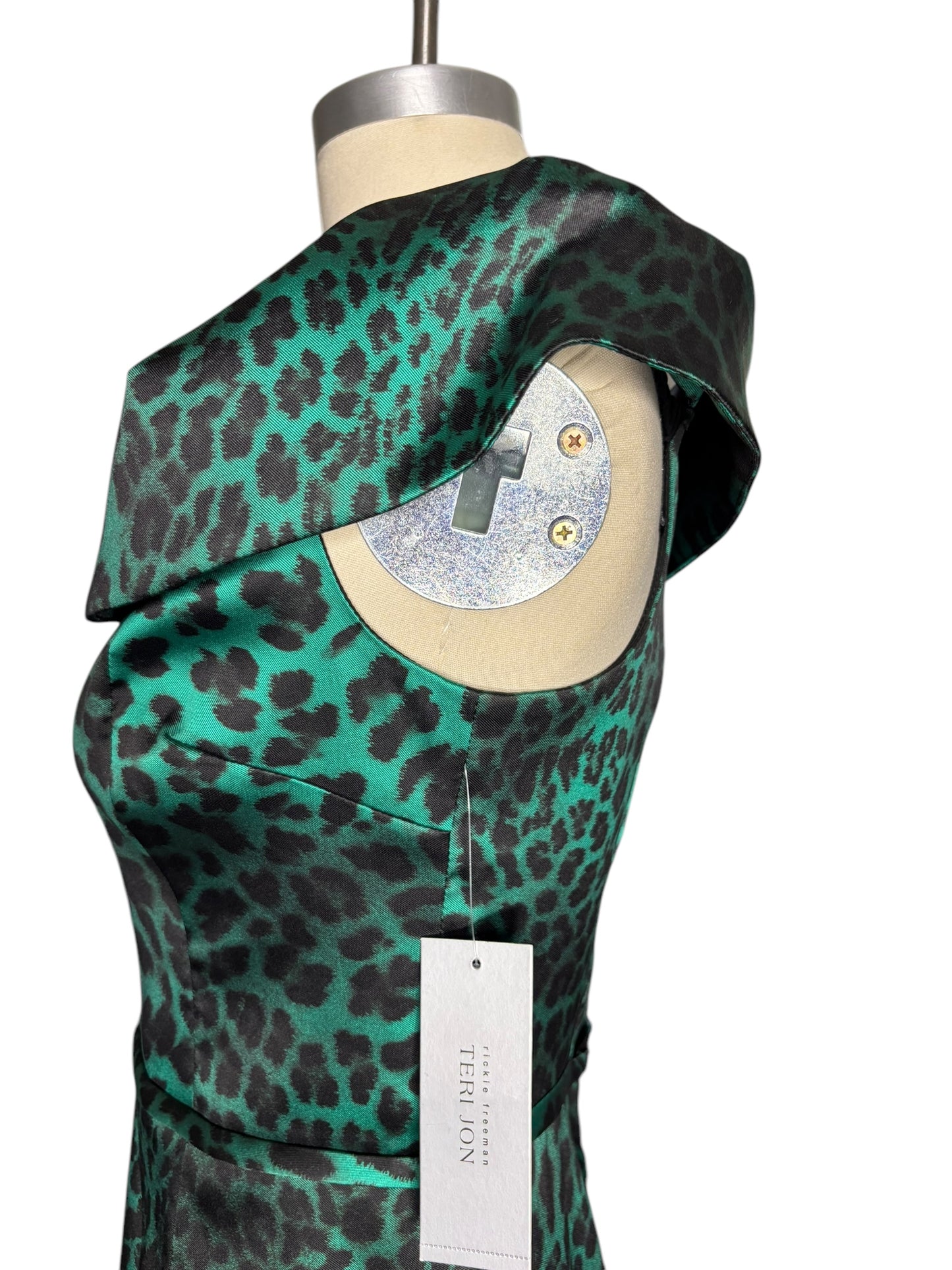 Rickie Freeman Teri Jon Green Leopard Print Party Mini Dress
