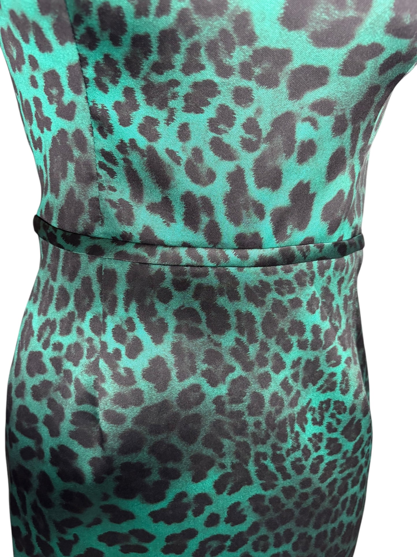 Rickie Freeman Teri Jon Green Leopard Print Party Mini Dress