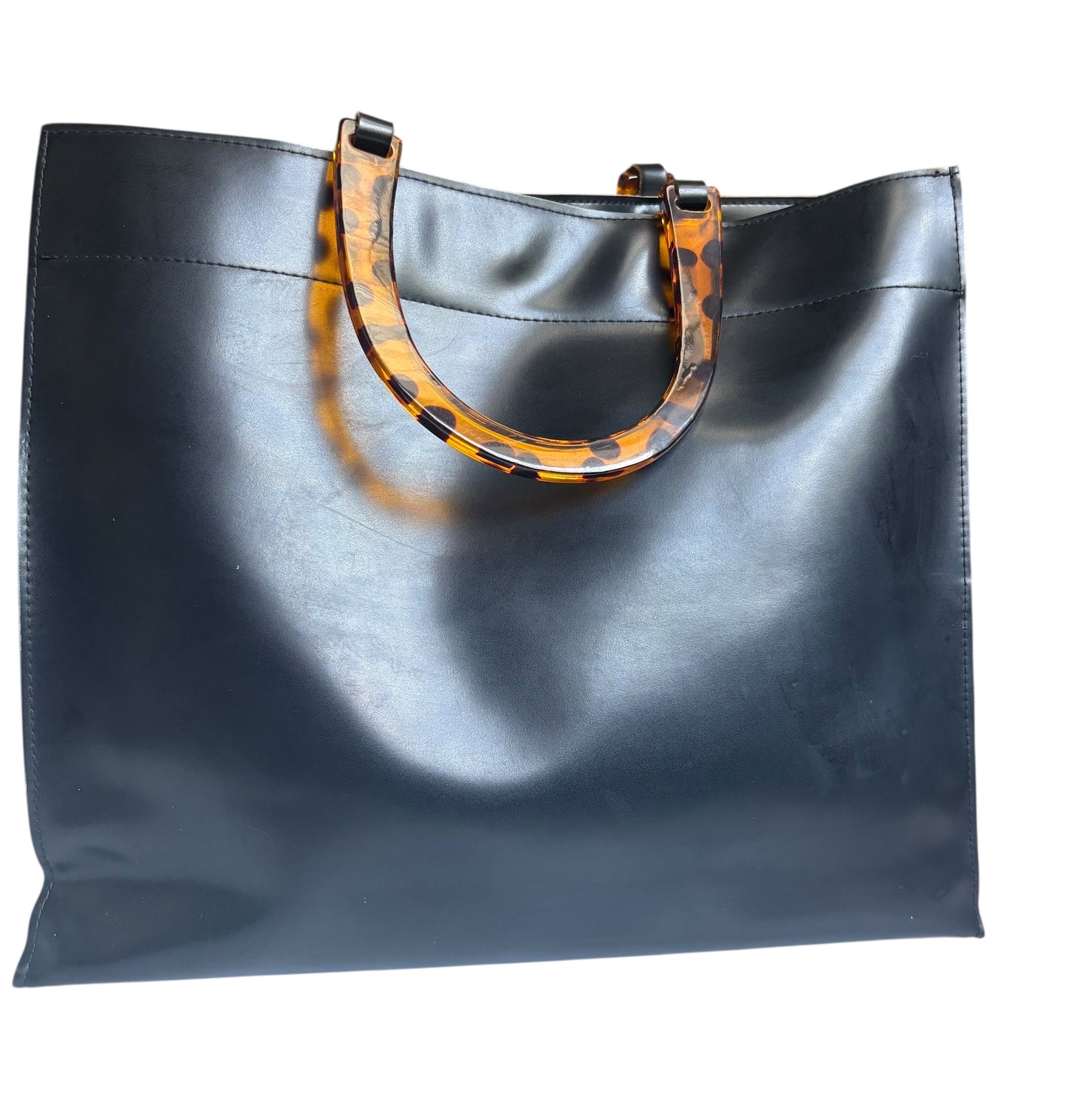 Made Exclusively For Dillards Black Vegan Leather Tote Leopard Lucite Handles