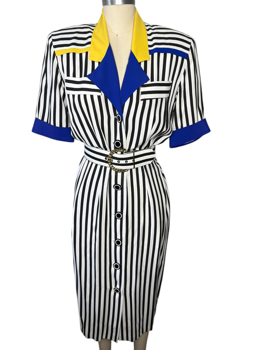 Vintage 1980’s MENU Rayon Striped Dress New Without Tags With Pockets