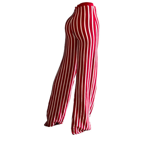 Mistress Rocks LA Red & White Striped Bandage Material Palazzo Bodycon Pants