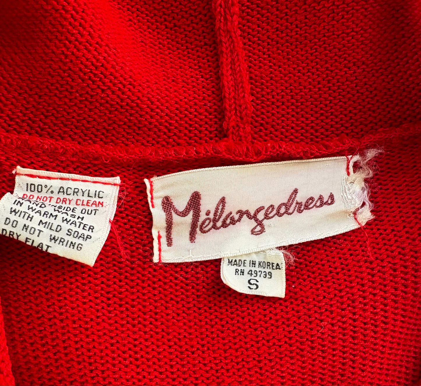 Melangedress Red Hooded Knit Long Sleeved Midi Dress