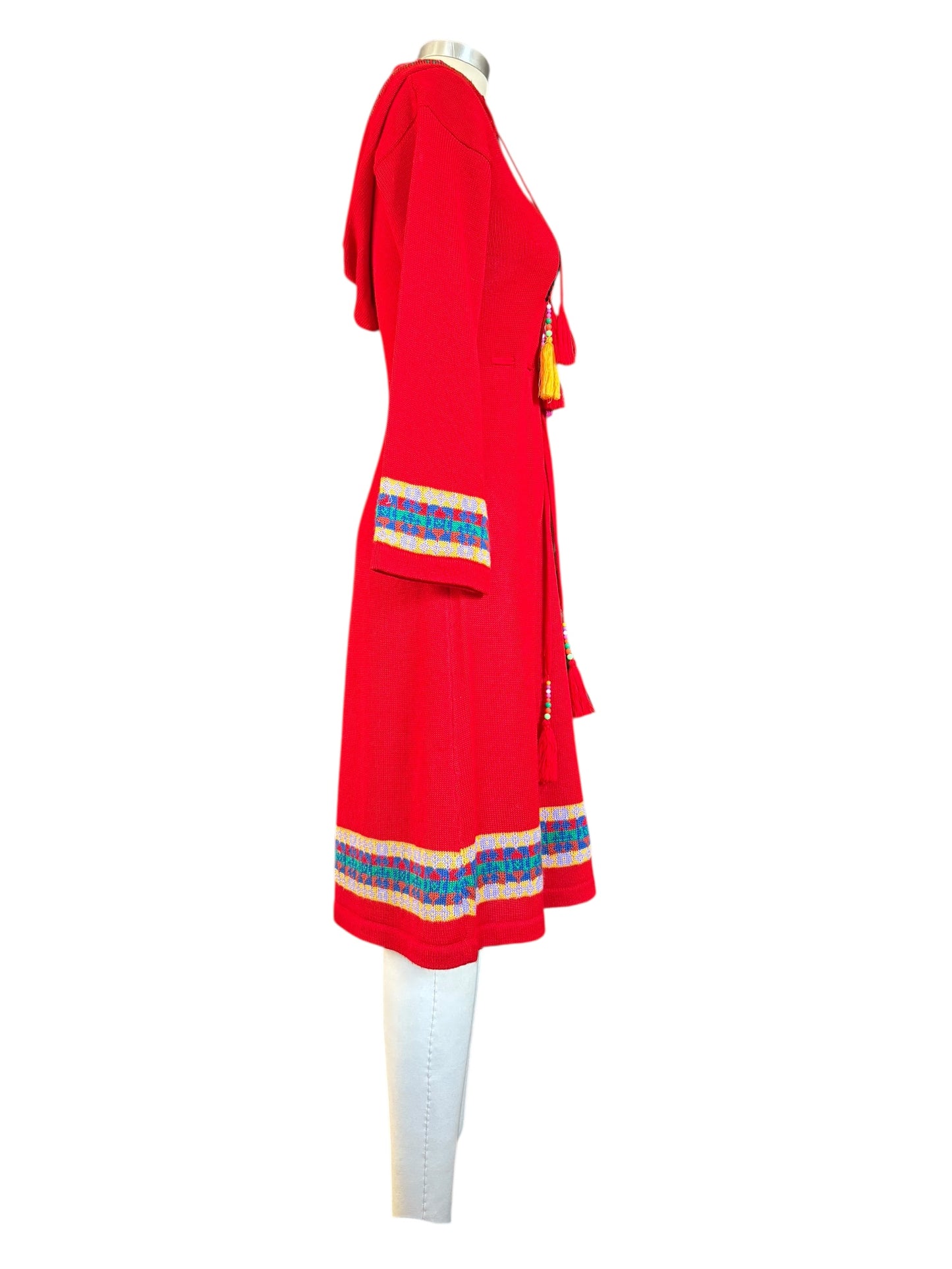 Melangedress Red Hooded Knit Long Sleeved Midi Dress