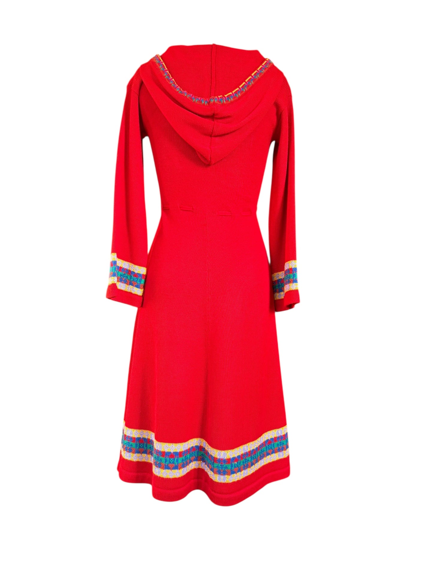 Melangedress Red Hooded Knit Long Sleeved Midi Dress