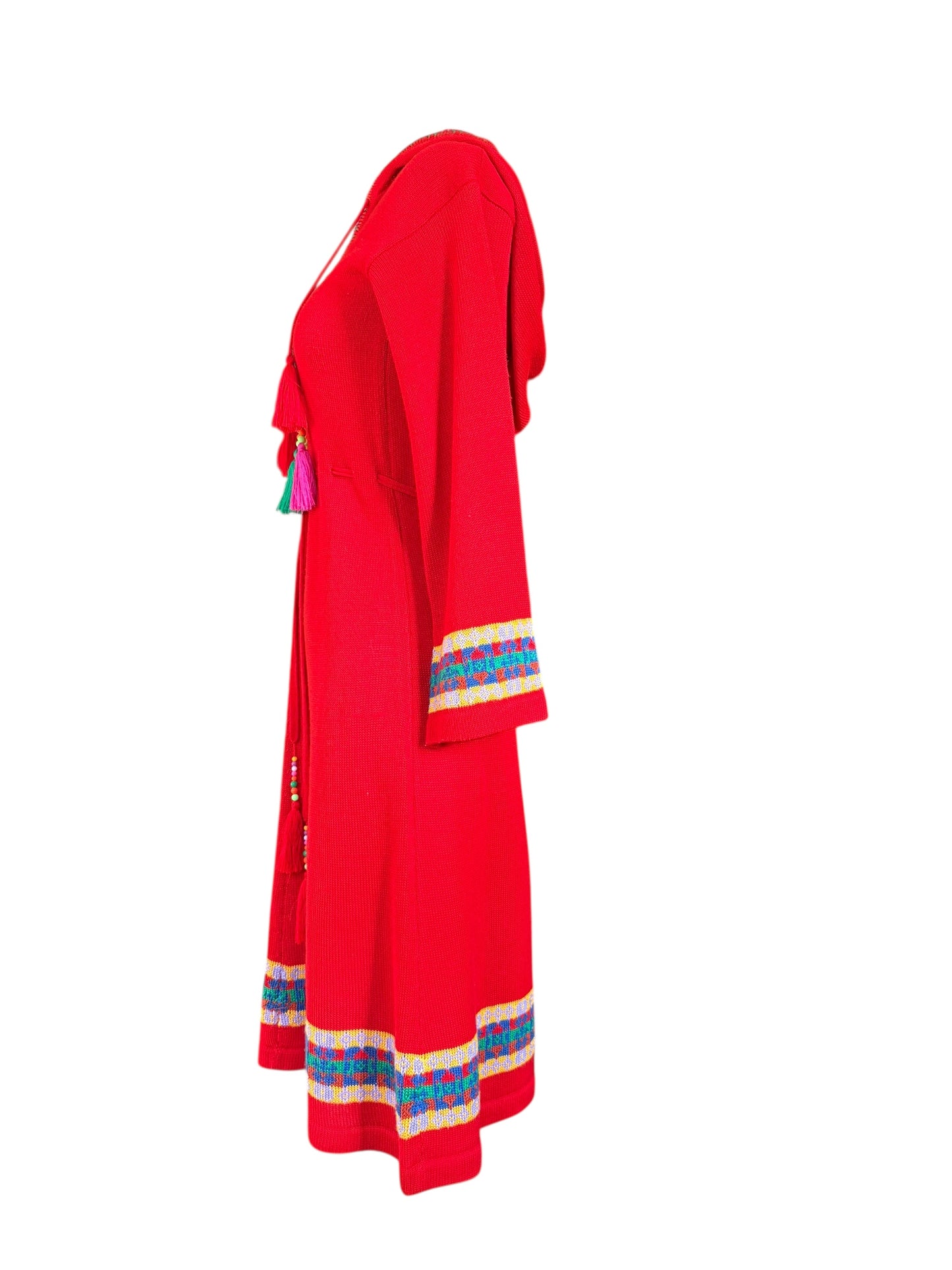 Melangedress Red Hooded Knit Long Sleeved Midi Dress