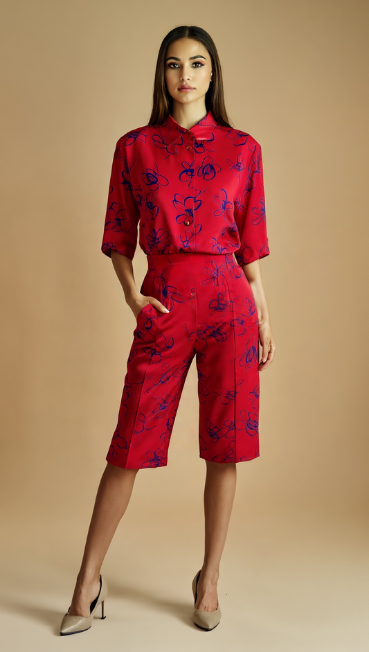Ann May Three Piece Silk Short Set