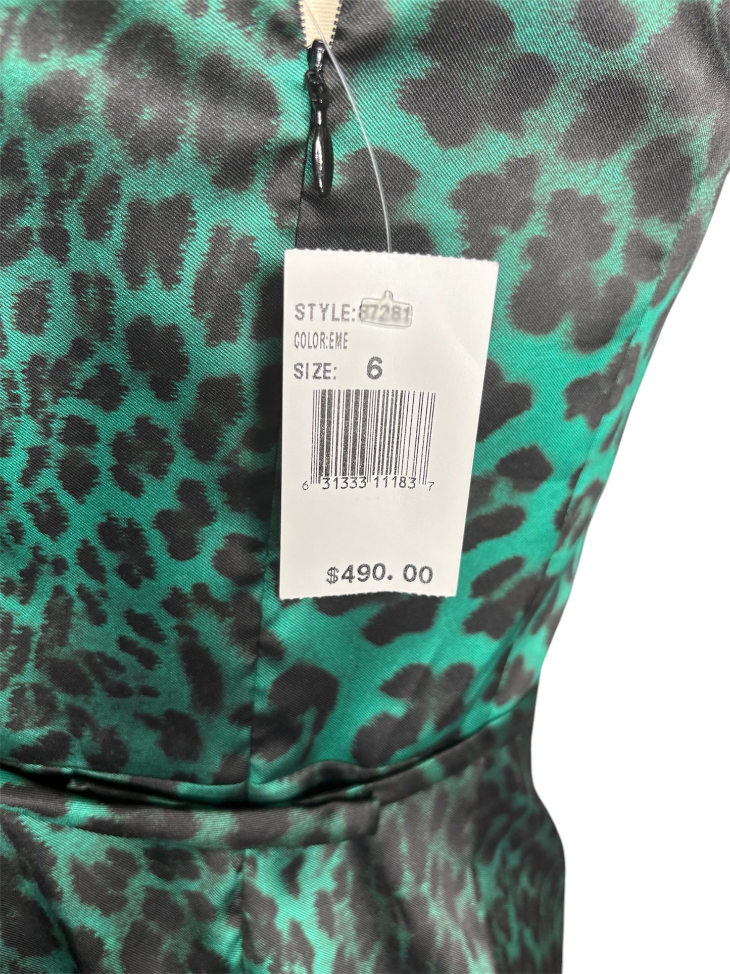 Rickie Freeman Teri Jon Green Leopard Print Party Mini Dress